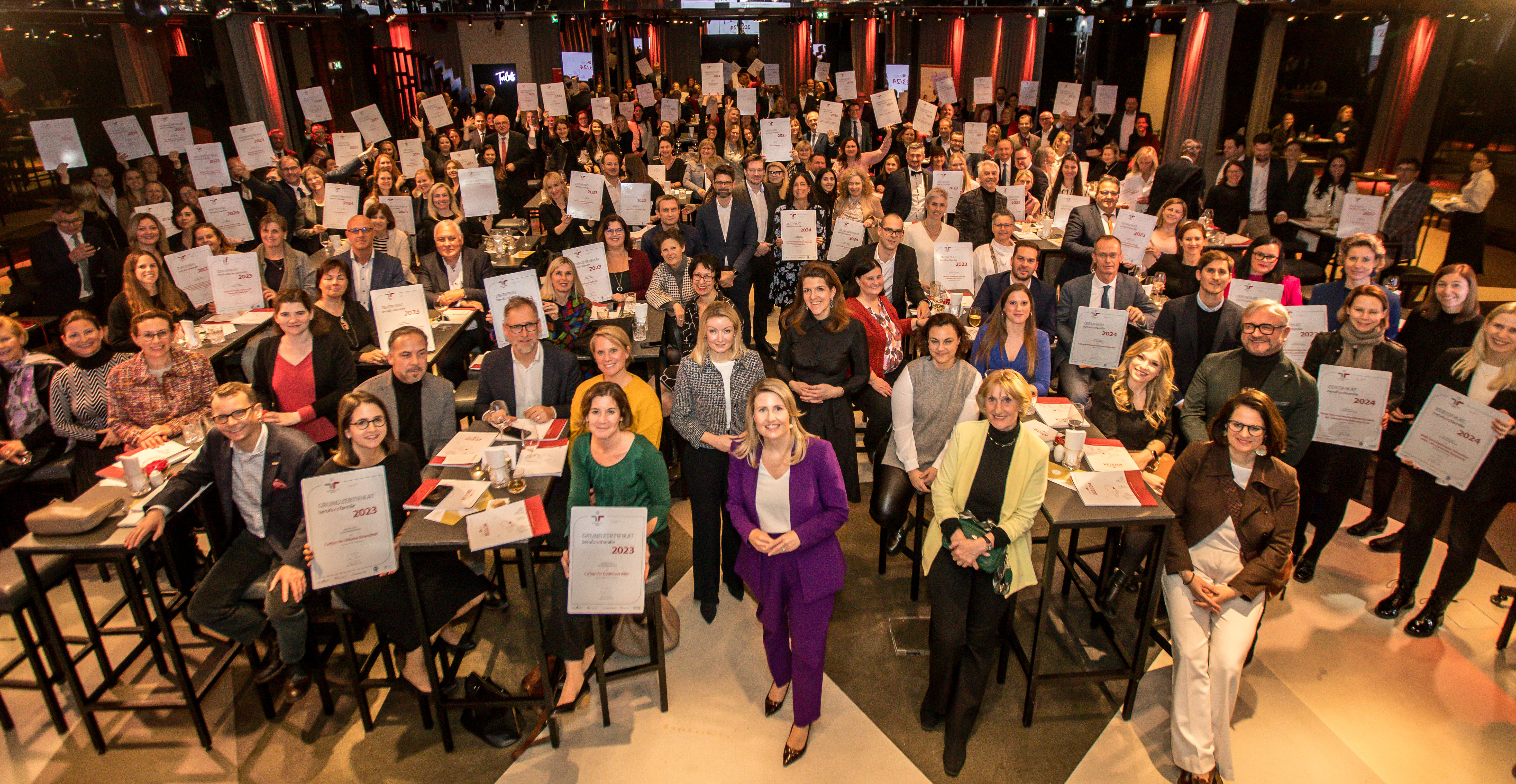 Gruppenfoto Zertifikatsverleihung mit FBM MMag. Dr. Susanne Raab